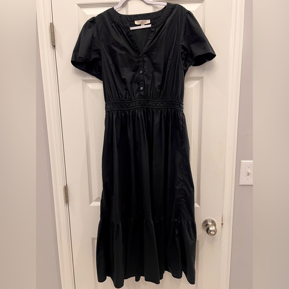 LOFT Black Button-Front Maxi Dress